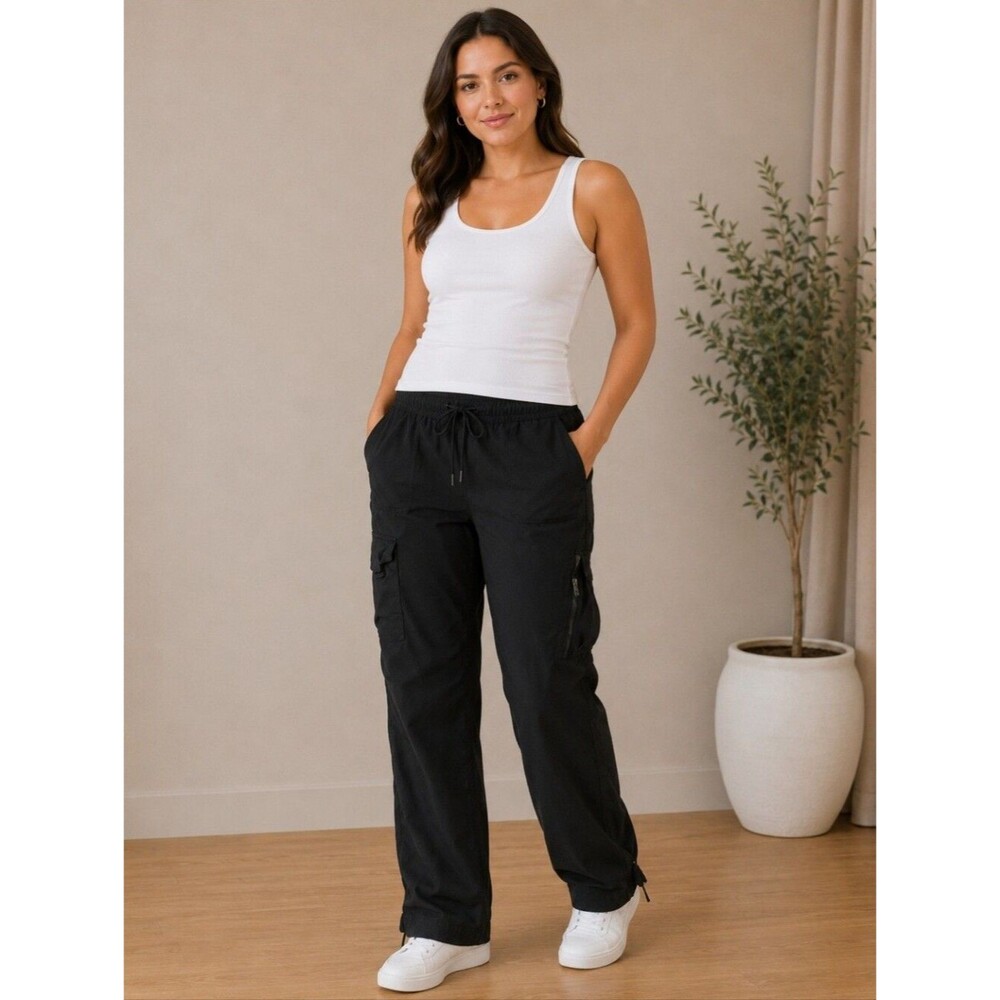 Aeropostale Black Women's Cargo Pants with Drawstring Waist, Size L